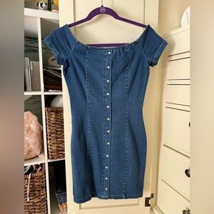Denim Stretch Off the Shoulder Dress
